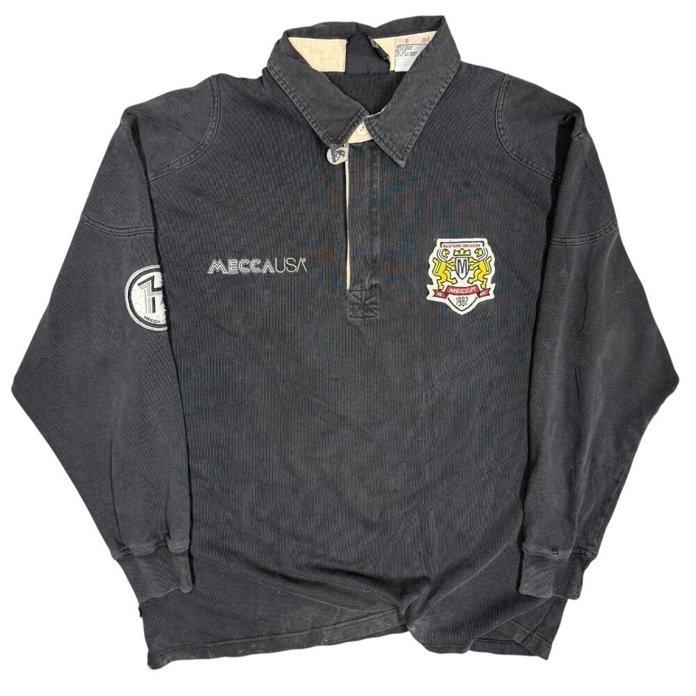 Vintage 00s Y2K MECCA USA Long Sleeve Polo Shirt Faded Black Large